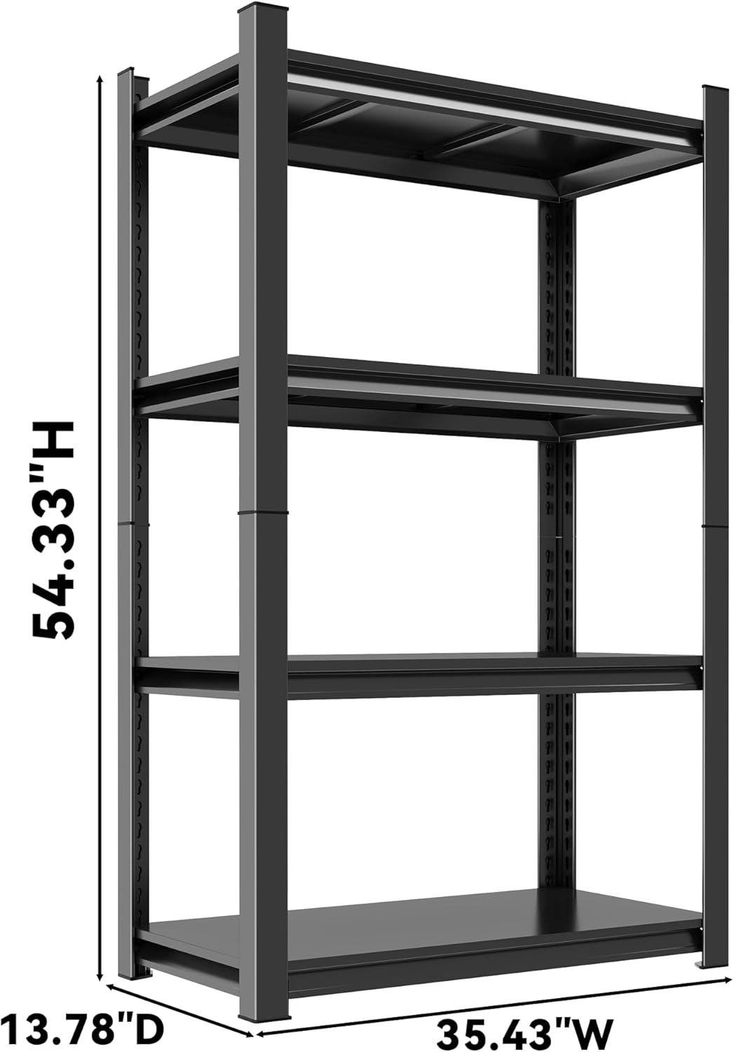 55''H Garage Shelving 2400LBS Heavy Duty Shelving Units, Garage Storage Shelves Adjustable 4 Tier Metal Industrial Shelf for Kitchen, Utility Room and Basement, Black (13.78''Dx35.43''Wx54.33''H)