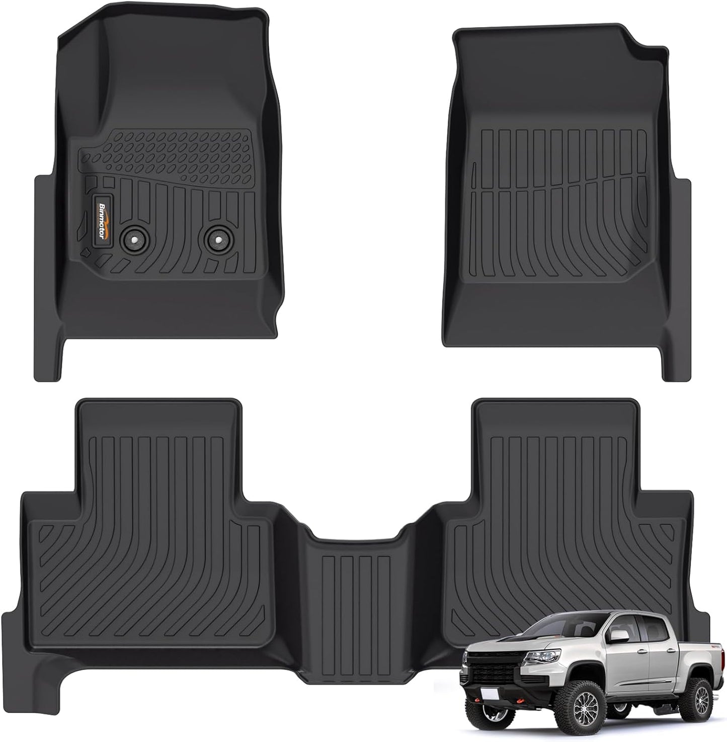 Binmotor-Floor Mats for 2015-2022 Chevy Colorado Crew Cab/GMC Canyon, TPE All Weather Protection Heavy Duty Floor Liners for Chevy Colorado-Black