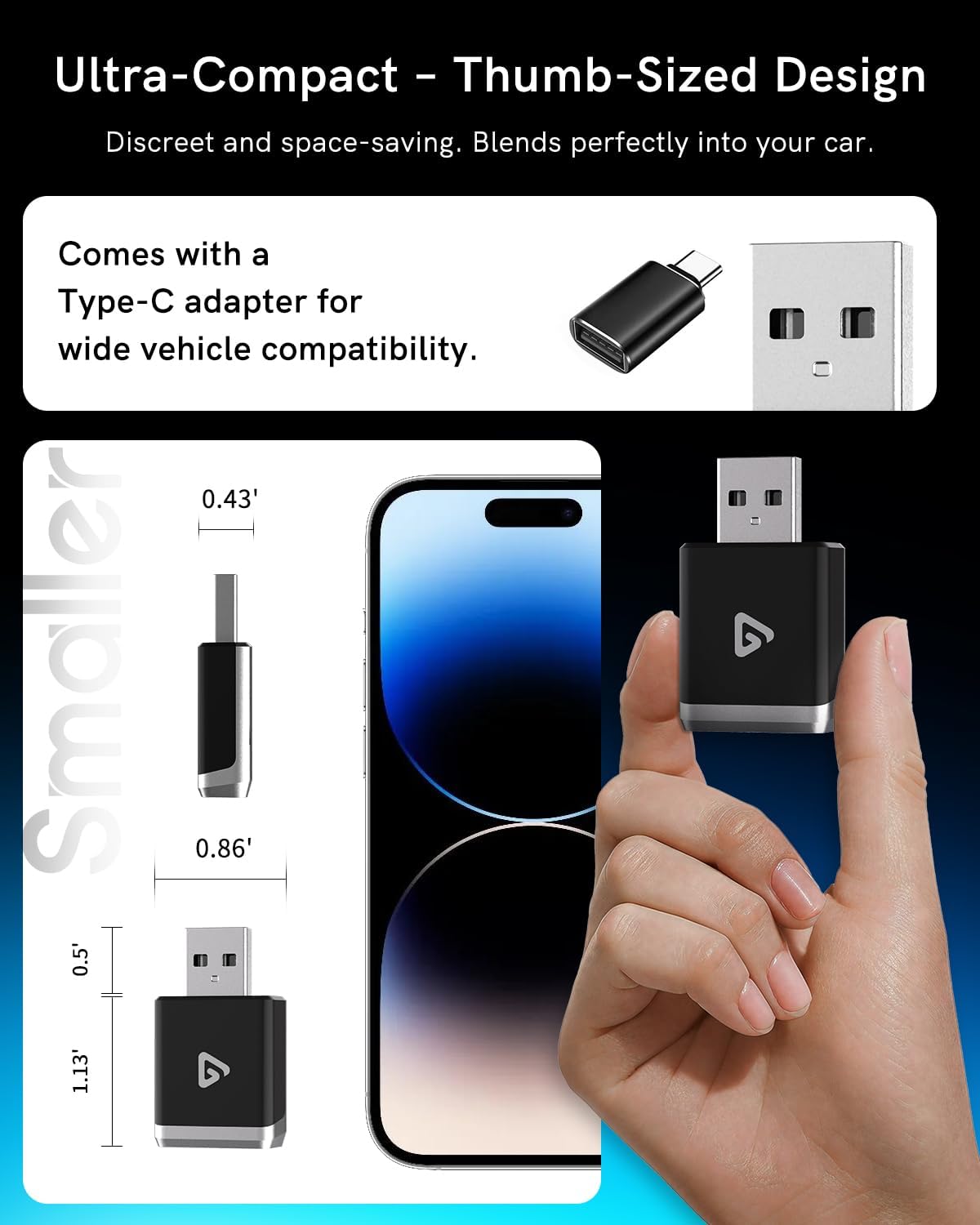 Wireless CarPlay Adapter for Apple iPhone & Android 2025 Upgrade Mini 2-in-1 Wired Android Auto to Wireless, Compact Design Plug & Play Auto Connect Car Play Dongle Fits for OEM Wired CarPlay Cars