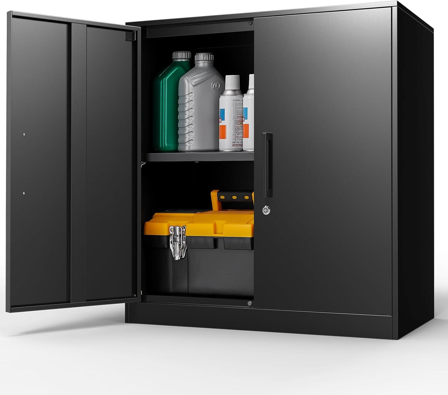 LUCYPAL Metal Storage Cabinets with 2 Doors and Handle,Steel Locking Storage Cabinet with Adjustable Shelves,Tool Cabinet for Office,Home, Garage (Black)