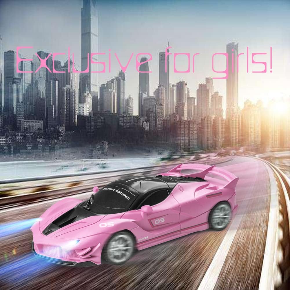Remote Control Car, Pink RC Cars for Girls, Rechargeable RC Racing, 2.4Ghz Electric Power On Road High Speed Drift Model Vehicle Toy with Led Headlight, Birthday for Kids Age 3+