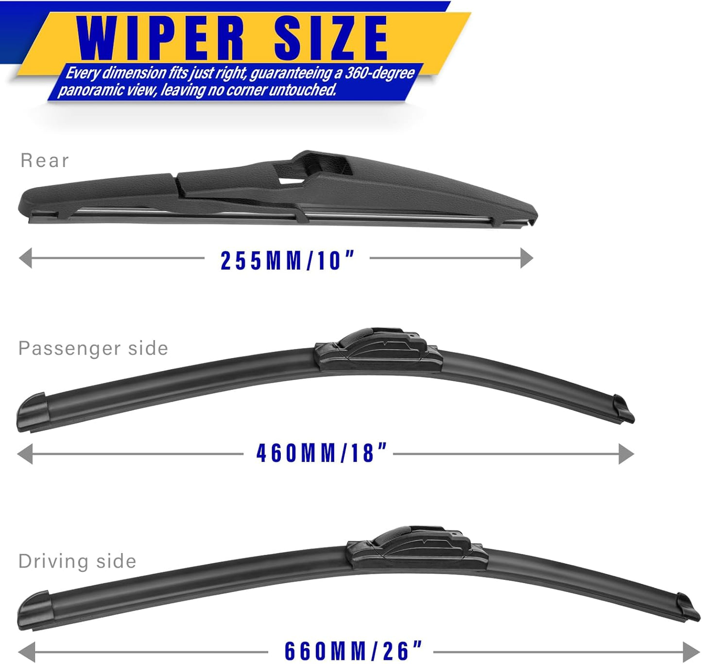 3 wipers Replacement for 2020-2022 2023 Toyota highlander, Windshield Wiper Blades Original Equipment Replacement - 26"/18"/10" (Set of 3) U/J HOOK
