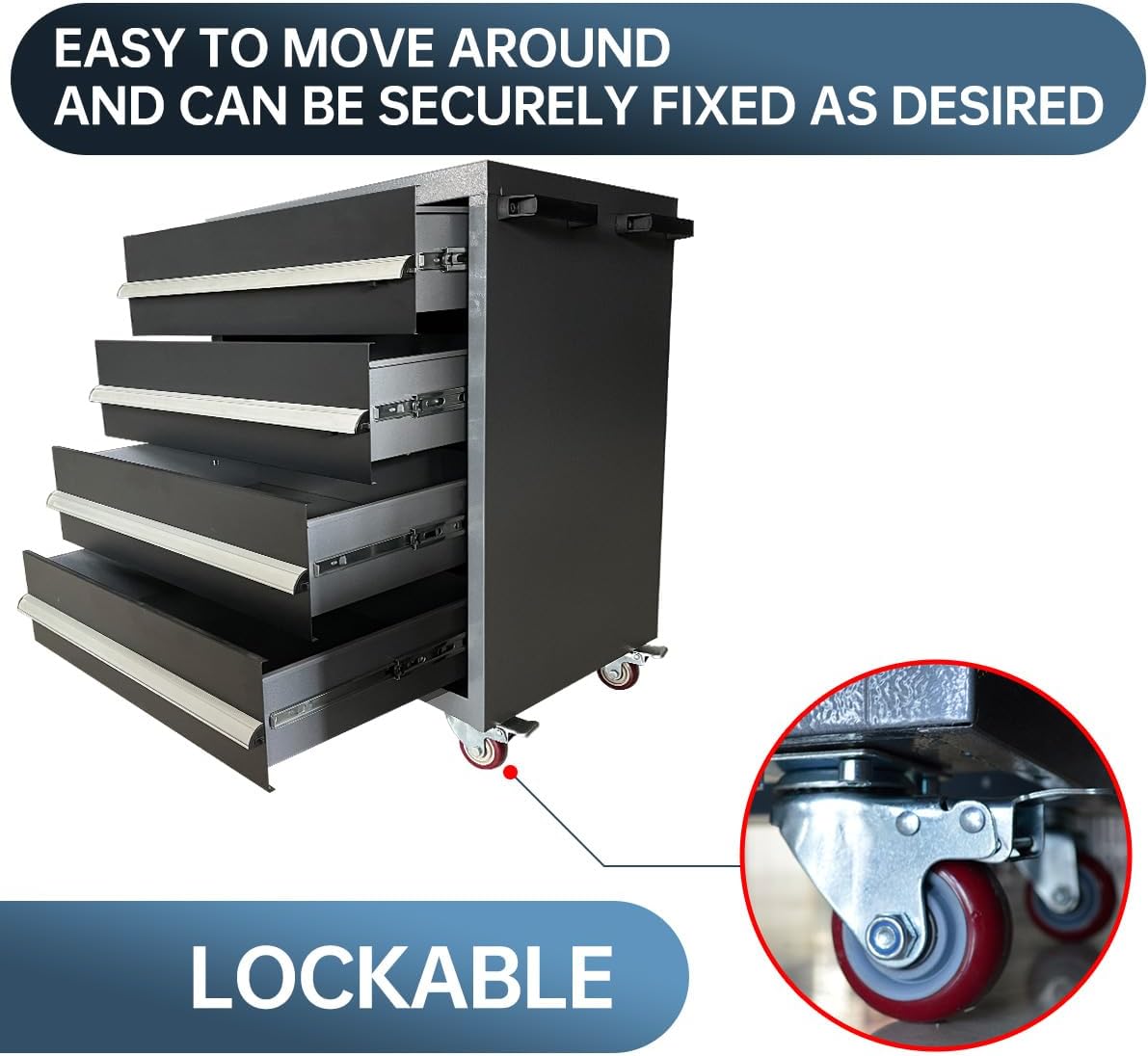 JZD Steel Garage Tool Cabinet System, for Workshop Basement Utility Room, Black and Grey, No Wall Mounting Needed