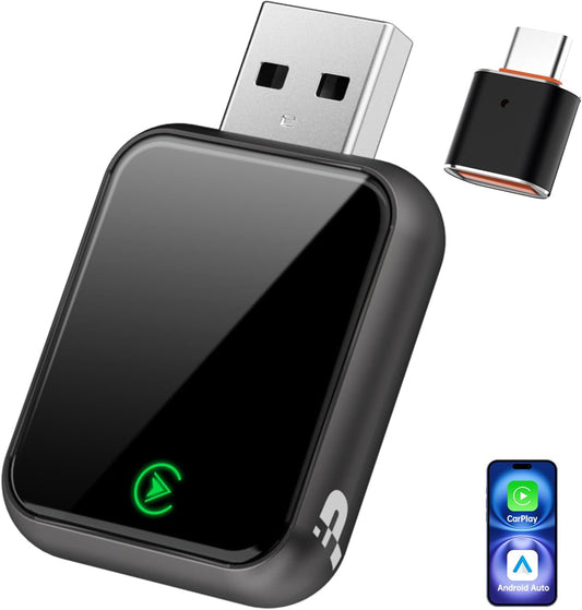 Wireless CarPlay Adapter for iPhone, 2025 Carplay Wireless Adapter for Apple & Android Auto (2016+ Models), Compatible with Cars with Factory Wired Carplay, Car Play Dongle with USB/USB-C (Dark Grey)