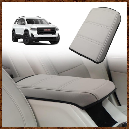 Muslogy for Acadia 2017-2023 Center Console Pad Armrest Seat Box Cover Vegan Leather Cushion Pad Interior Accessories Armrest Lid Protector Extra Soft Compatible with GMC Acadia 2023 2022-2017 (White)