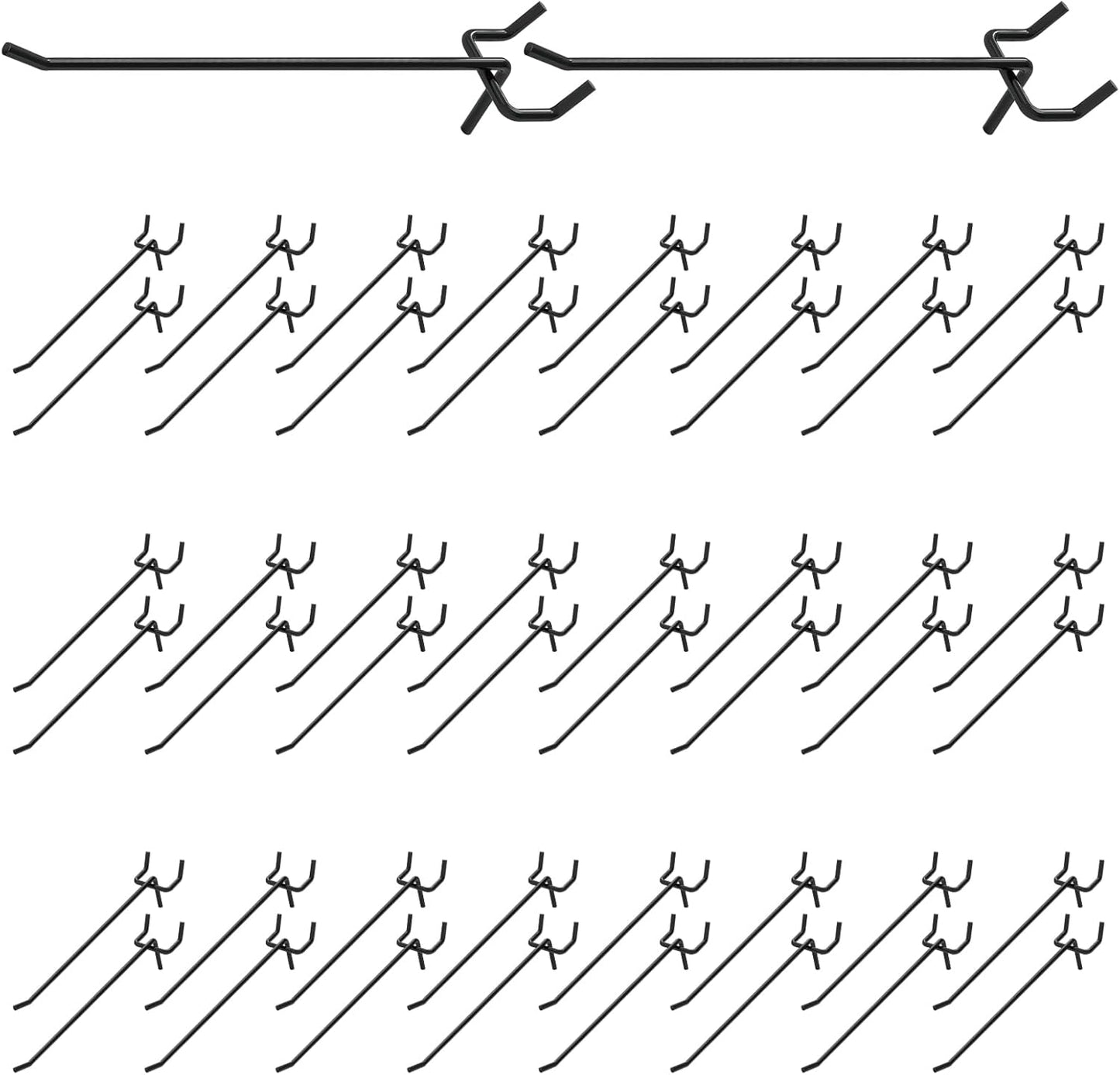 50Pcs 6"/15CM Pegboard Hooks Assortment Set, Metal Peg Board Hooks with 2.5mm Hole Pitch 4mm Wire Diameter Slatwall Hanging Hook for Garage Organization Wall Hanging (Black)