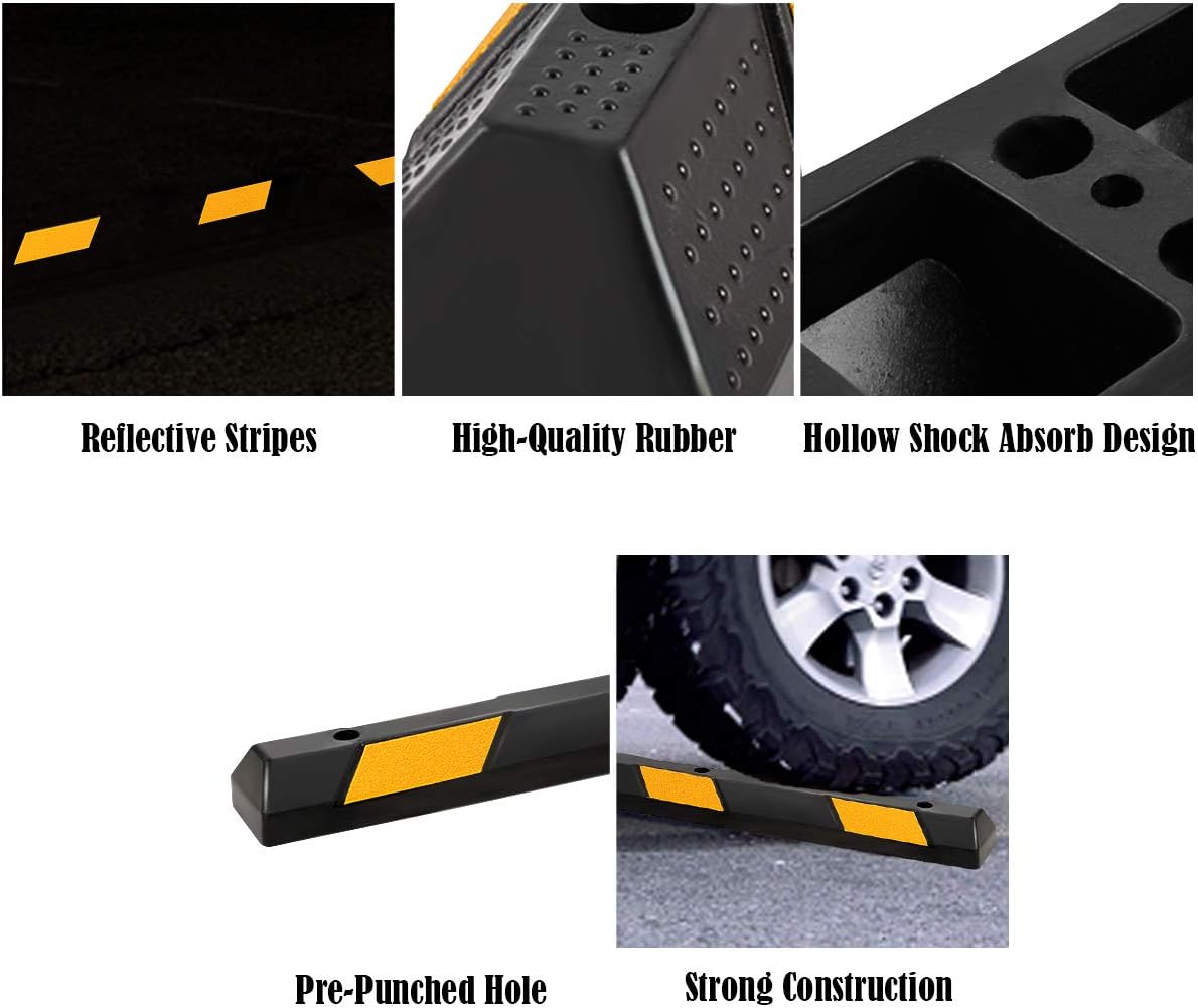 IRONMAX Parking Stopper for Garage, 72" Long Rubber Curb with Yellow Reflective Stripes, Heavy Duty Parking Block Garage Wheel Stop for Car, Truck, RV, Trailer