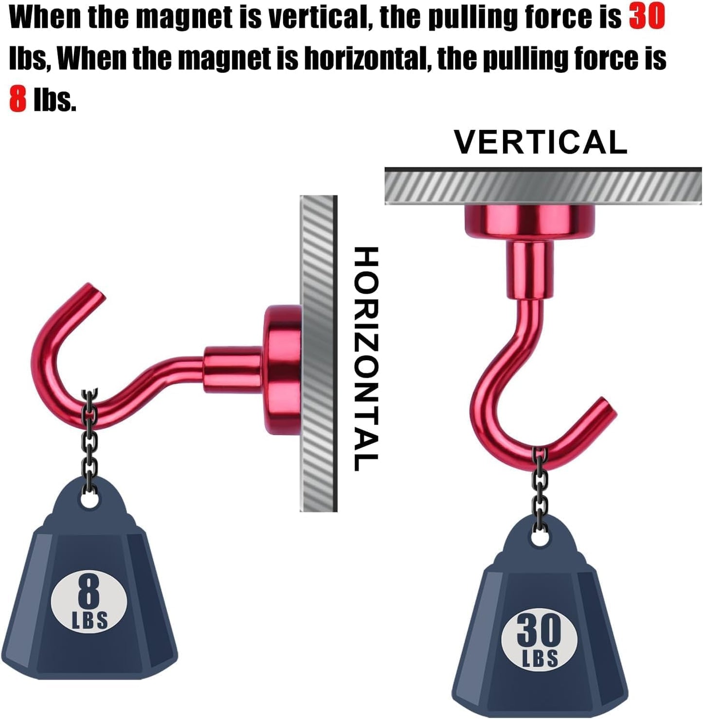 DIYMAG Magnetic Utility Hooks, 30Lbs Heavy Duty Rare Earth Neodymium Magnet Hooks with Nickel Coating for Kitchen, Garage, Cruise, Classroom, Workplace and Office etc, 3 Packs (Red)