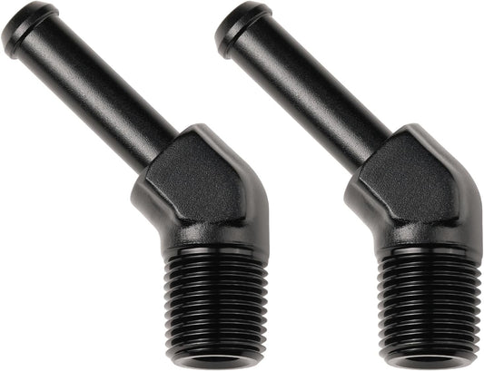 1/8 NPT Male to 1/4" Hose Barb Fitting Adapter 45 Degree Elbow Aluminum Black 2PCS
