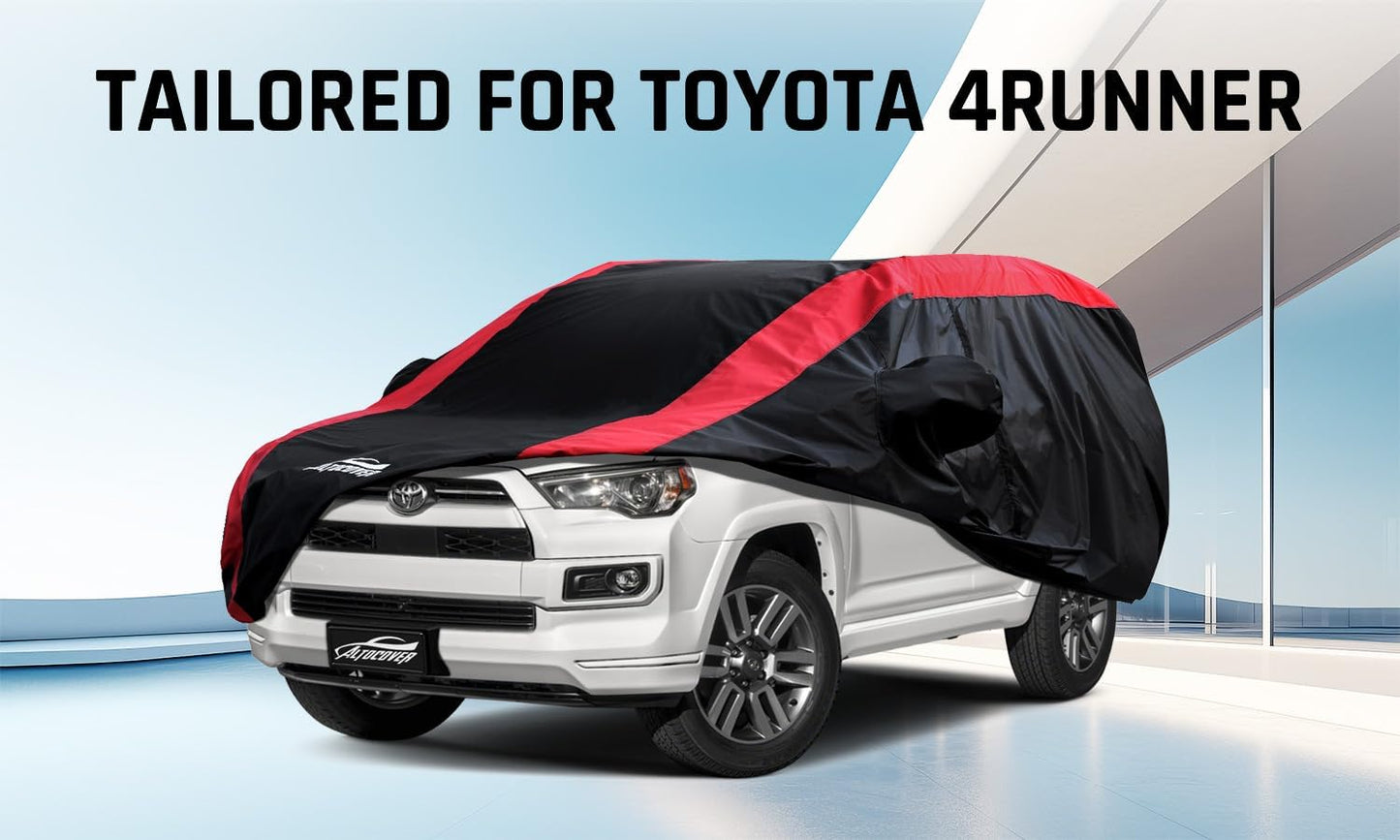 Toyota 4Runner Car Cover Waterproof All Weather with Red Strip Design, Custom Fit for Toyota 4Runner 2003–2025, 4Runner Accessory with Door Zipper & Windproof Straps