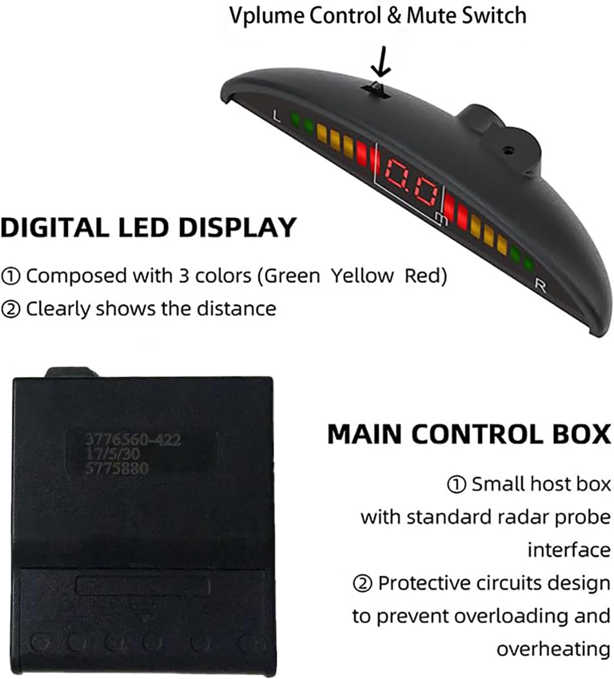 Pickup Truck Backup Radar System - Four 5.95m Sensors for Rear Installation, Compatible with Front Bumper Mounting - Enhance Safety & Visibility（Black）