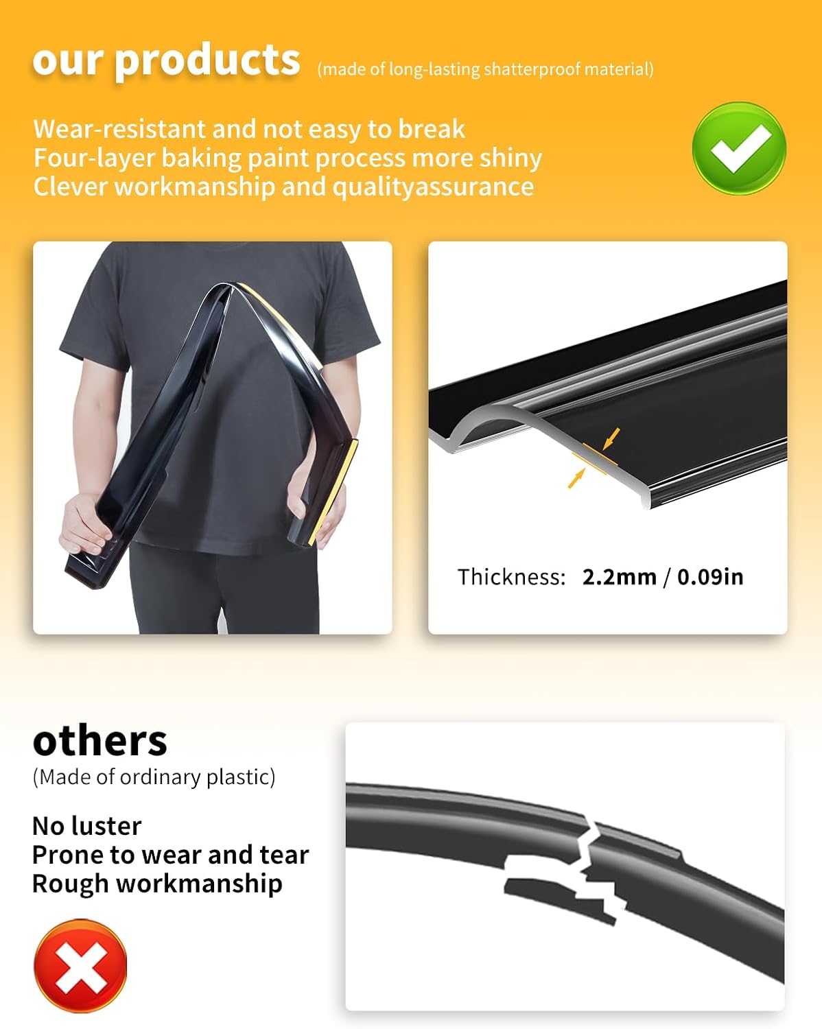 Tape-On Window Rain Guards Fit for Toyota RAV4 2019 2020 2021 2022 2023 2024 2025 Extra Durable Window Visors Window Deflectors Vent Visors Vent Shades Car Accessories-4 pcs 2-Q02