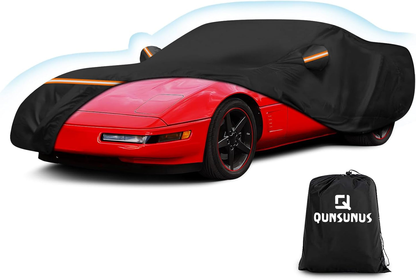 QUNSUNUS Waterproof Car Cover for C4 Corvette 1984-1996, Outdoor Car Covers with Zipper, All Weather Full Exterior Cover with Straps and Elastic Edges for Wind, Sun, UV and Dust Protection