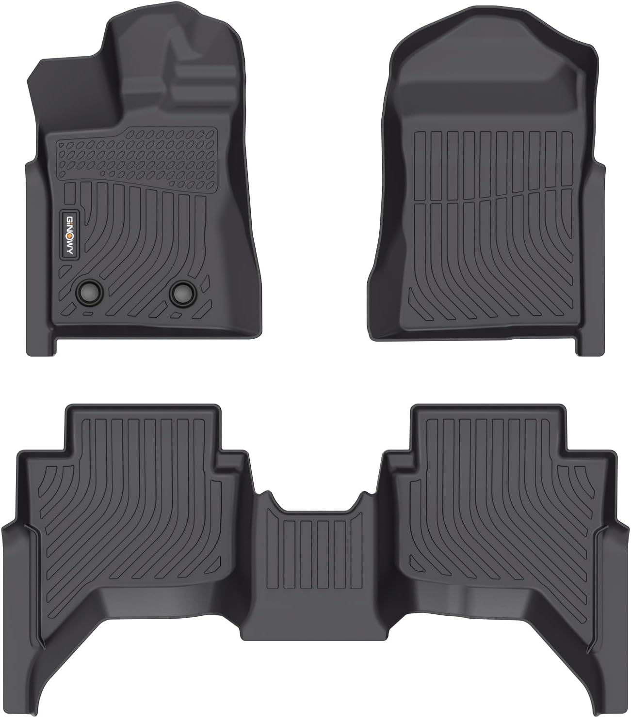 GINOWY-Floor Mats for Ford Ranger Supercrew 2024-2025, TPE All Weather Ranger Car Floor Mats, Custom Fit Non-Slip Waterproof Ranger Floor Liners Accessories Black