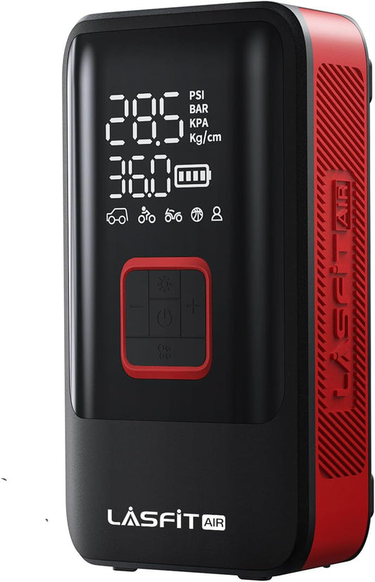 LASFIT TK1 Tire Inflator Portable Air Compressor [Fit Pickup Truck & Large SUVs] 150PSI Tire Inflator 12000mAH Battery Operated Air Pump for Car Tires with Digital Pressure Gauge, Smart Auto Stop