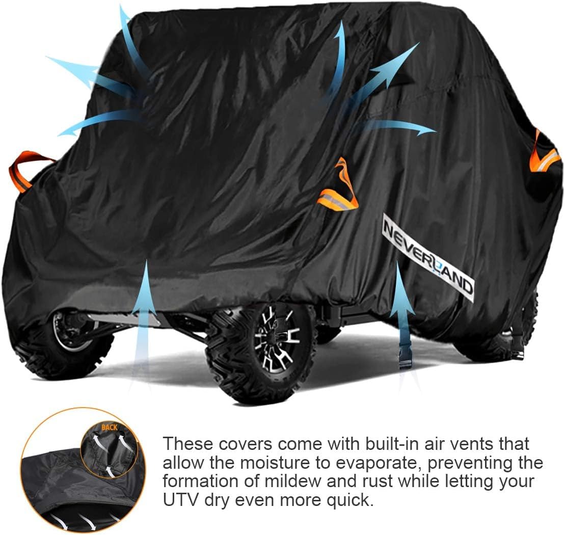 NEVERLAND UTV Cover Heavy Duty Ranger Cover Waterproof 4-6 Seater Side by Side Covers 4 Door All Weather Storage with Reflective Strip Compatible with Polaris RZR General Can-Am Yamaha SxS