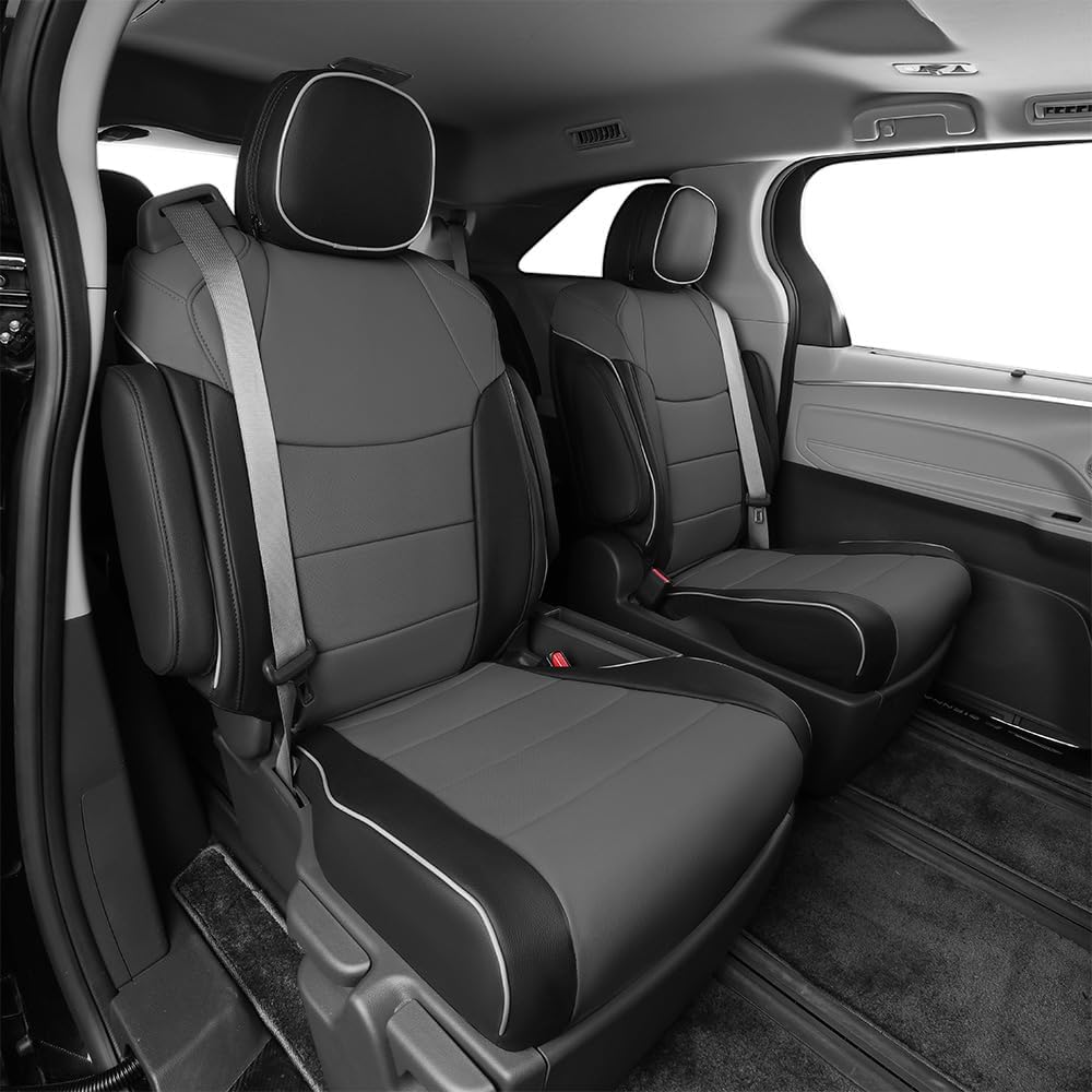 EKR Sienna Seat Covers for 2021 2022 2023 2024 2025 Toyota Sienna LE, XLE,8 Seats,2nd Row 4/2/4 Split,Waterproof Seat Covers Full Set for Trucks,Car Seat Protectors - Three Row,Leather (Black/Gray)