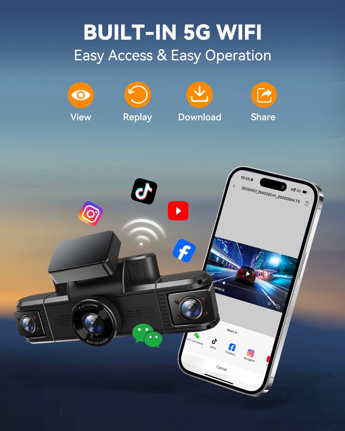 4 Channel Dash Cam 360° View, Front and Rear Inside Left Right, 2K Dash Camera for Cars, Built-in 5G WiFi & APP Control, Night Vision, G-Sensor, 24/7 Recording Parking Mode, with 64GB SD Card