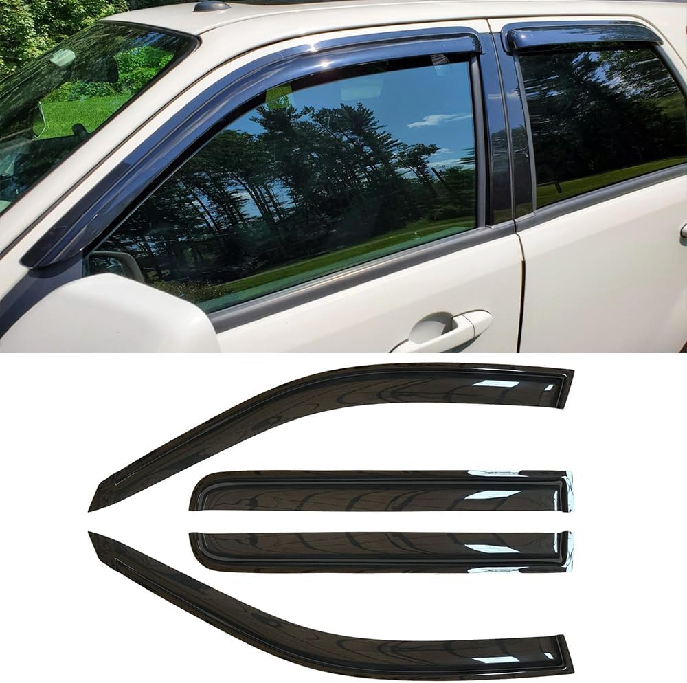 94059 Side Window Visors Wind Vent Deflector,4pcs Outside Mount Dark Smoke Tape-On Nice Sun Rain Guards Set fit for 2001-2012 Ford Escape,2008-2011 Mazda Tribute,2005-2011 Mercury Mariner