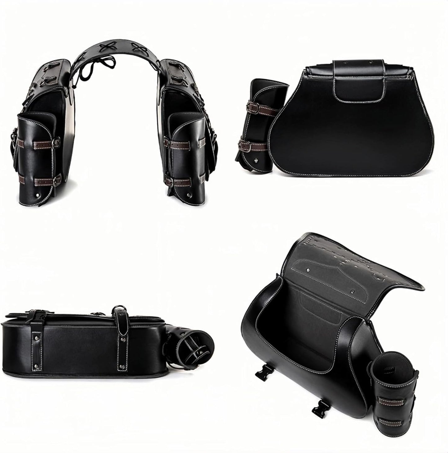 Motorcycle Saddlebags, 30L Leather Waterproof Side Saddle Bags with Cup Holder, Universal Powersports Saddlebags for Harley Davidson Sportster Dyna Softail Honda Shadow Rebel Yamaha Kawasaki Vulcan