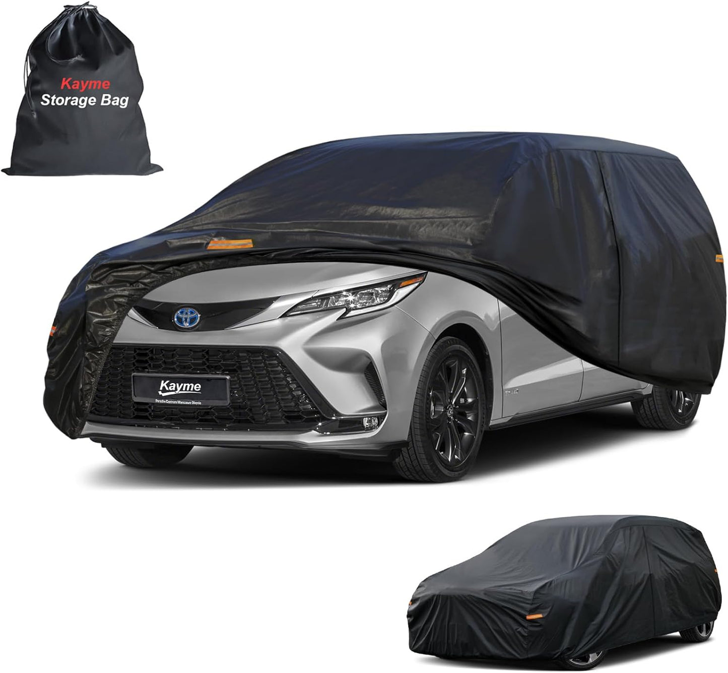 Kayme 7 Layers Car Cover Custom Fit for Toyota Sienna Minivan (1997-2025) Waterproof All Weather for Automobiles, Outdoor Full Cover Rain Sun UV Protection.Black