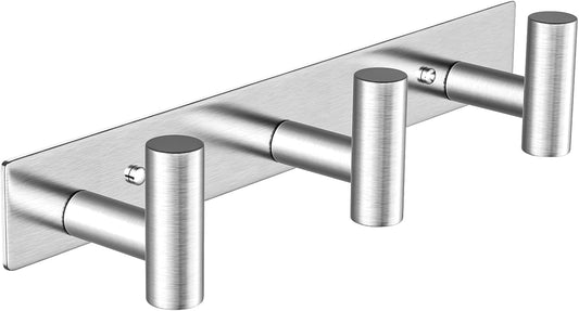 Wall Mounted Coat Rack-3 Hooks, Heavy Duty Stainless Steel Hook Rail for Towel Coat Hat Purse Bag Jacket, Towel Hooks for Entryway Bathroom Kitchen (Silvery 3 Hooks - 1 Pack)