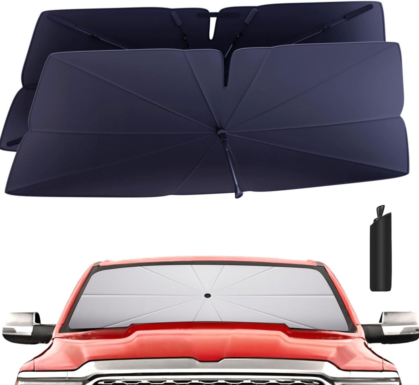 Windshield Sun Shade Umbrella: for Dodge RAM-1500-2019-2025 - Front Custom Car Window Shades - Double Thickened Foldable Dodge RAM 1500 Sunshades Block UV Keep Cool