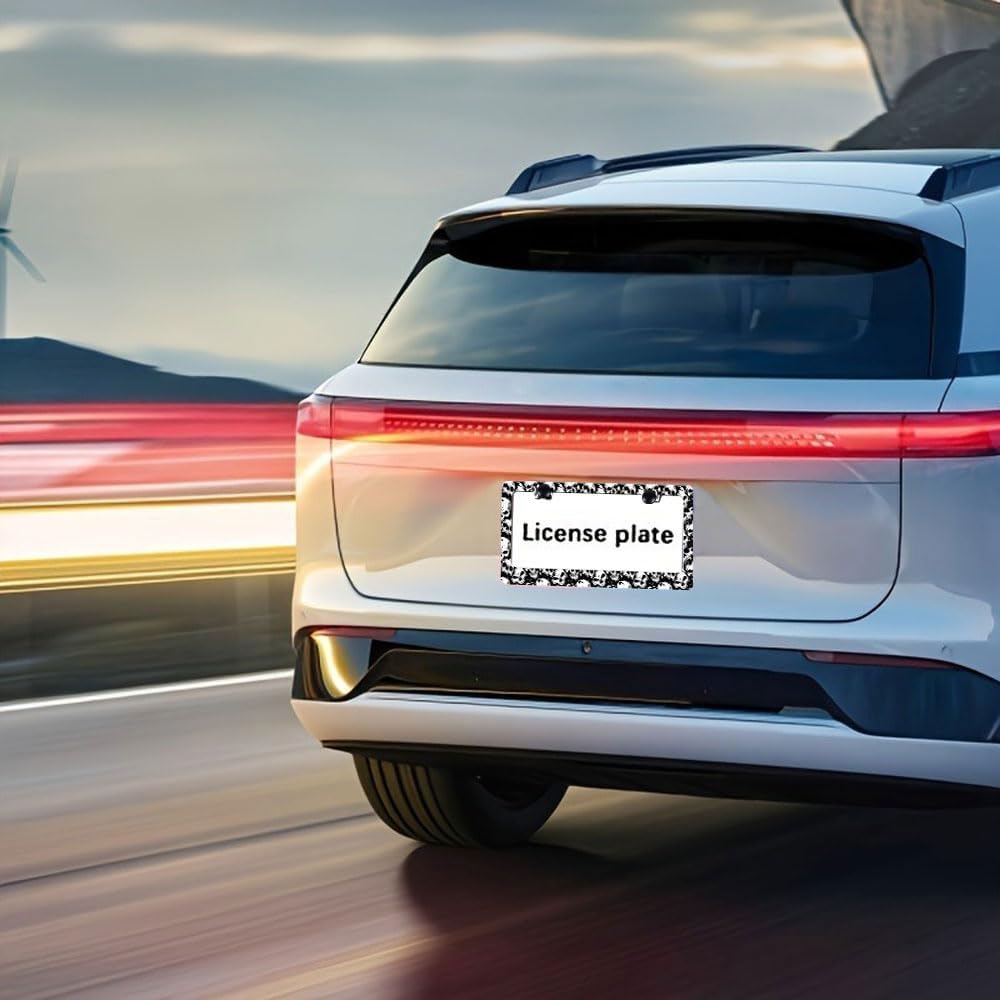 2Pack of Skull License Plate Frames Horror Skull Car Decor Accessories,Metal Black and White Skull License Plate Frame Cover Tag Holder Bracket