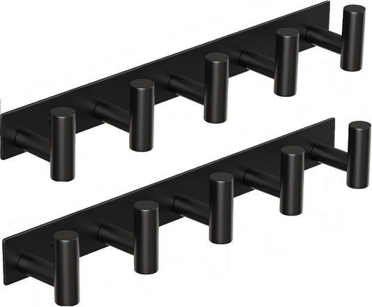 Coat Rack Wall Mounted with 5 Hooks,Metal Wall Hooks for Hanging Towel Coat Bag, Stainless Steel Coat Hooks Hat Rack Coat Hanger Towel Hooks for Entryway Bathroom Kitchen (Black, 2 Packs)