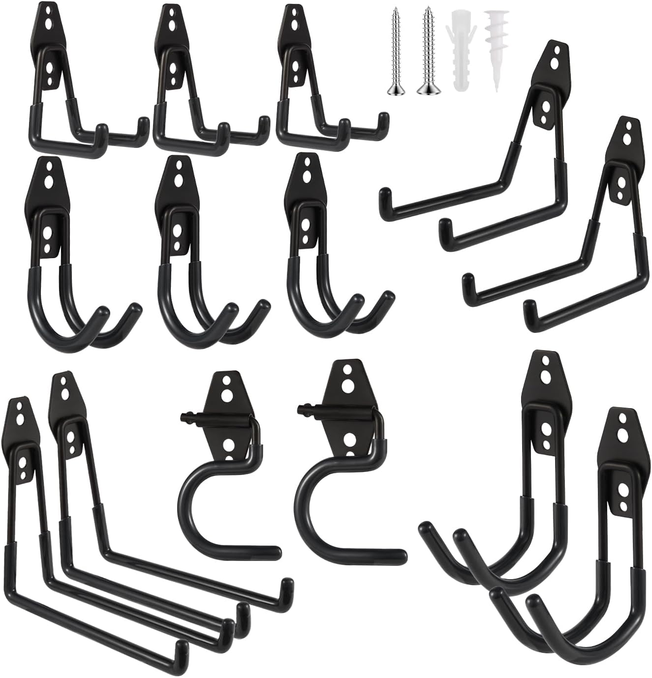 Steel Garage Hooks Wall Tool Organizer, 14 Pack Garage Storage Hook Heavy Duty Utility Storage Hangers Black for Ladders, Ropes, Garden Tools