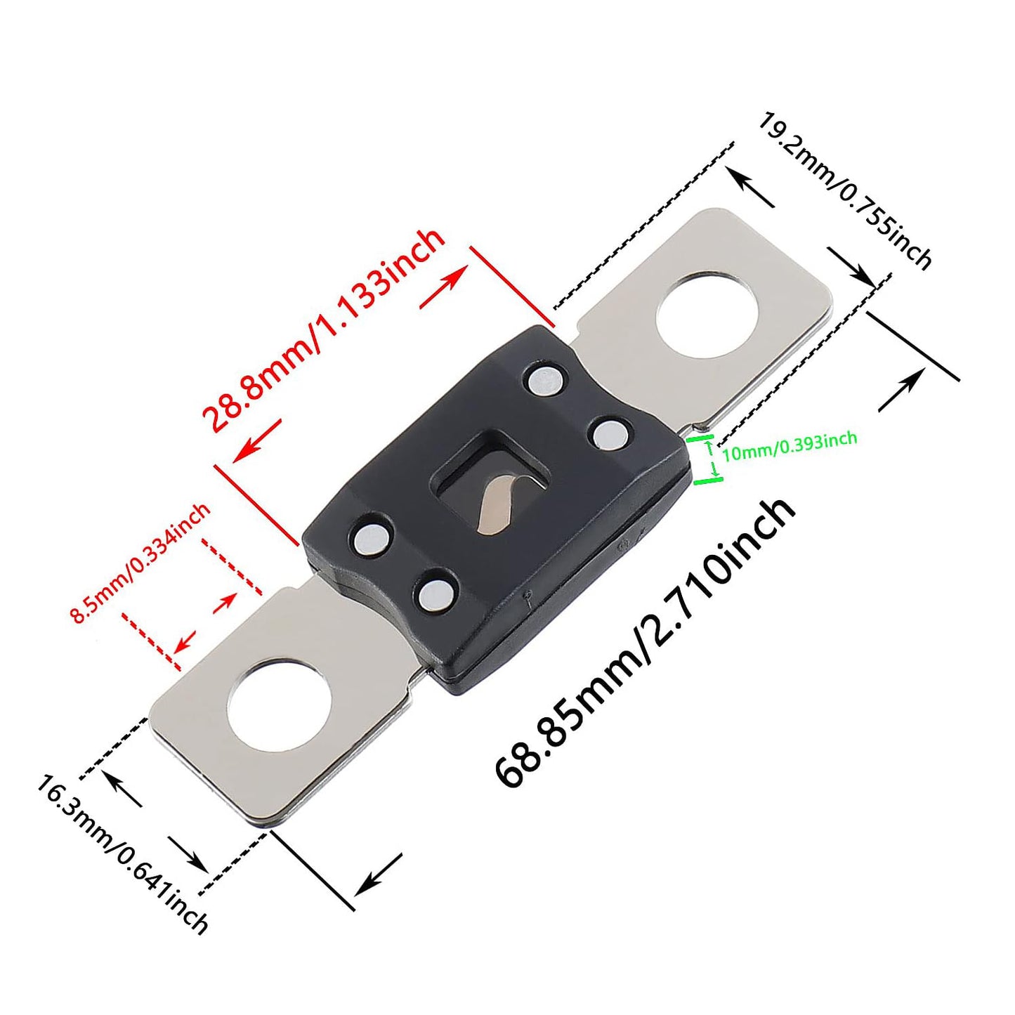 60A MEGA High Current Fuse - 60 Amp Bolt-on Fuse for Cars, Trucks, Construction Vehicles, Buses, Caravans (2 Pcs)