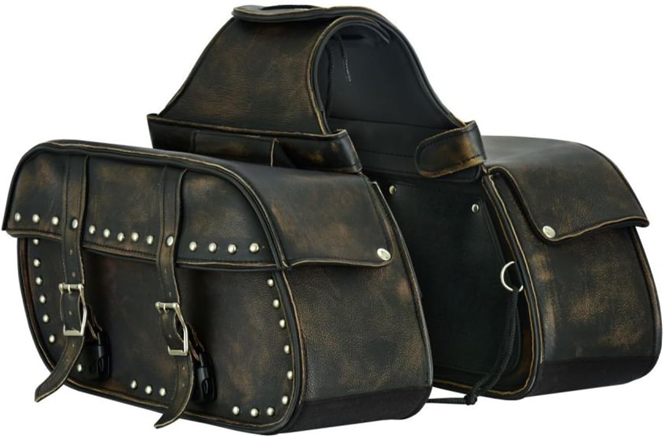 GARGOYLE BELLS Motorcycle Saddle Bags Leather Motorcycle Luggage Bag with Gun Holsters For Softails Sportsters and Choppers Waterproof Luggage Bags For Motorcycle