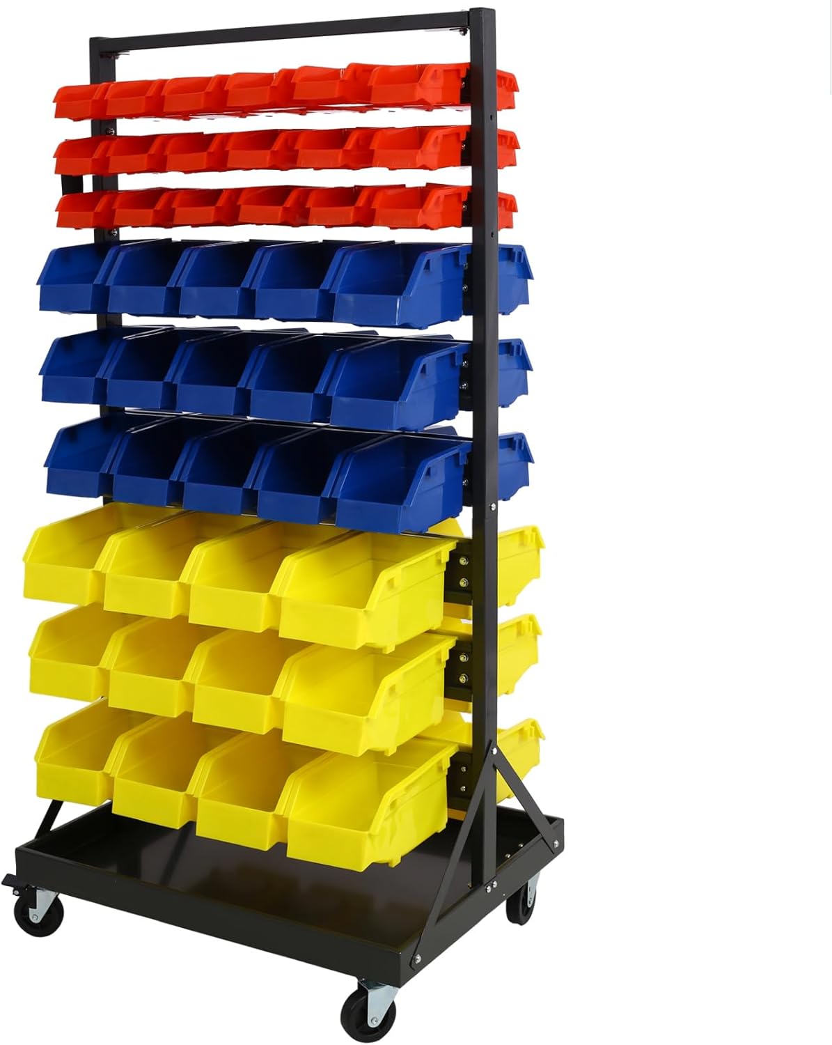90 Parts Bin Rack Garage Storage Unit 9 Tiers System Steel Shelf with Portable Wheels, Mobile Tool Organizer Plastic Bins, for Men Birthday Gift (9 Tiers)