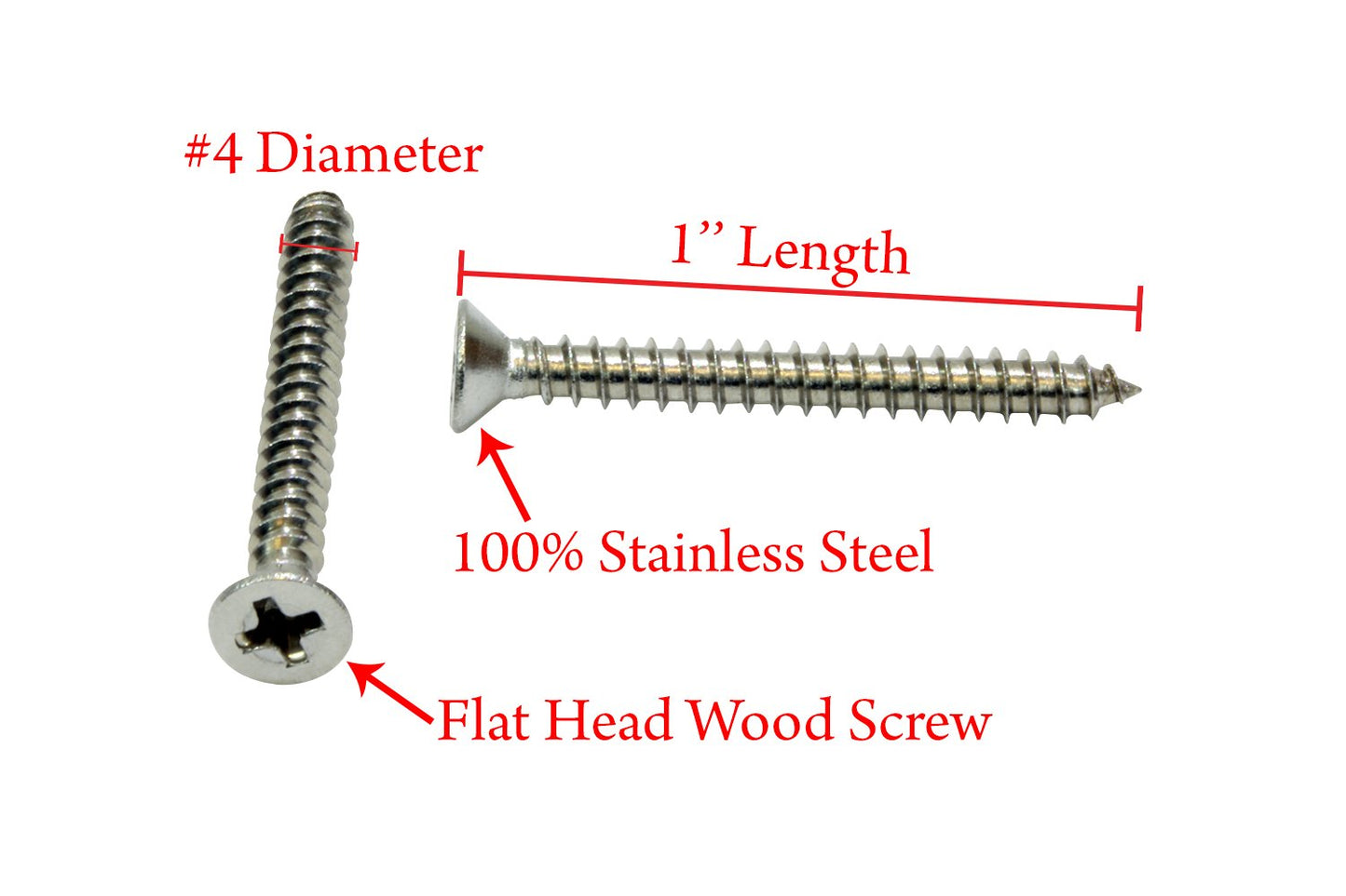 Bolt Dropper 100 Pack #4 x 1in Wood Screw - Stainless Steel Screws with Flat Head Phillips Drive - 18-8 (304) Corrosion-Resistant Screws for Indoor or Outdoor Wood Use