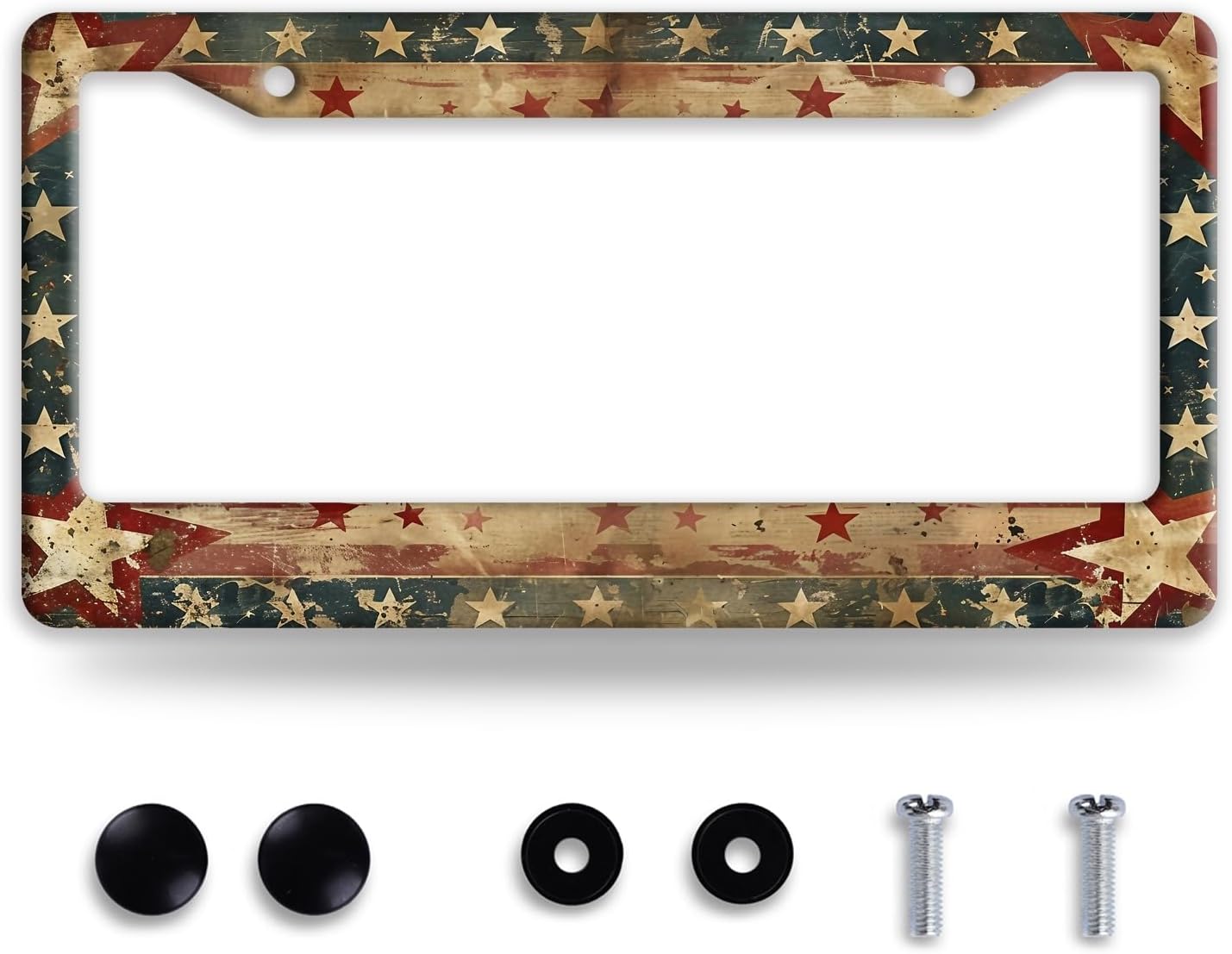 Retro American Flag License Plate Frame USA Flag Patriotic License Plate Holder Funny Stainless Steel Accessories Cars Decor with 2 Holes and Screws Fits Standard Us Ca Vehicles 12.2 X 6 Inch