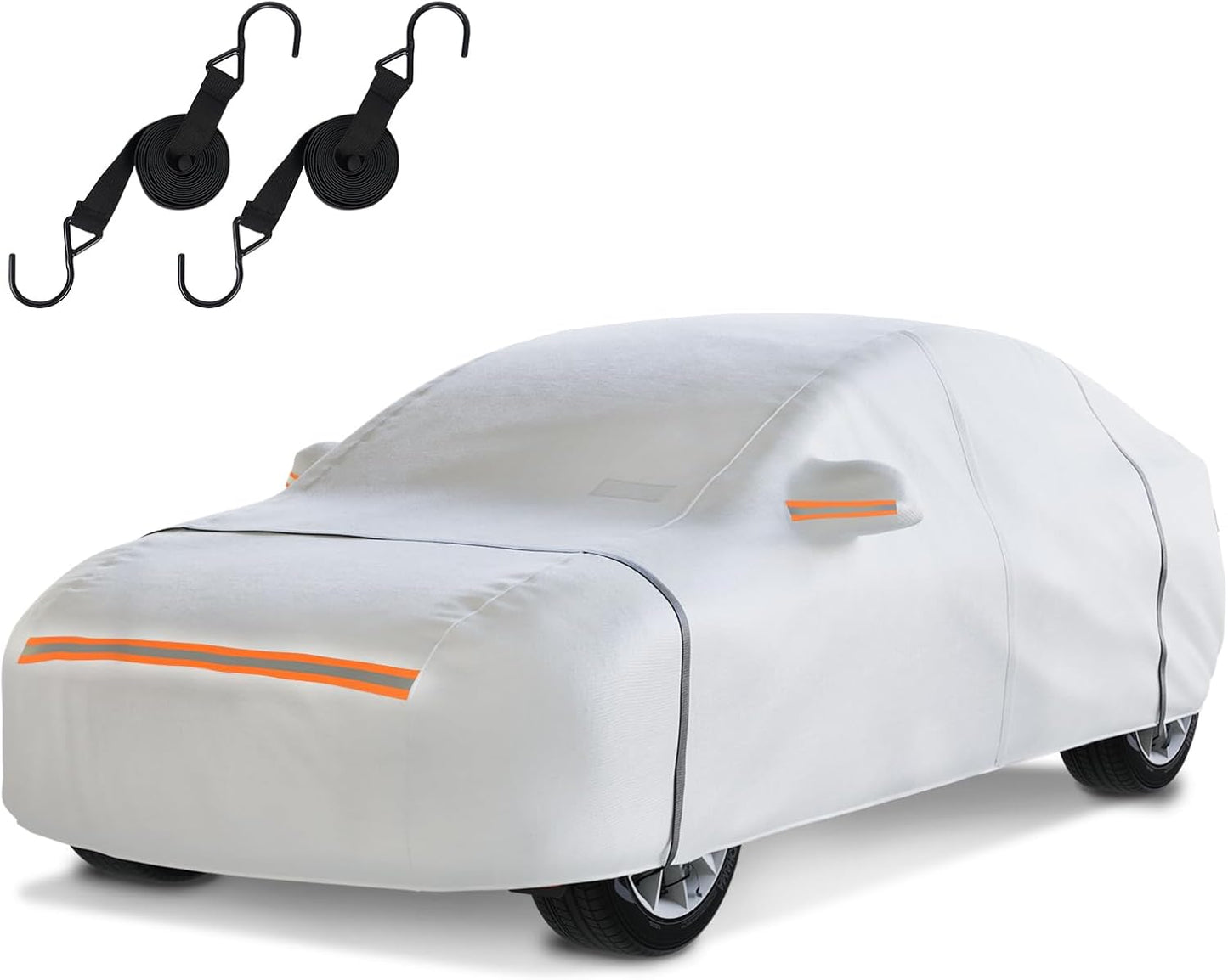 Waterproof Car Cover for Hatchback: 6-Layer All-Weather Protection from Rain, Snow, UV & Dust - Universal Fit for Hatchbacks up to 165 inches with Zipper Door & Windproof Straps, Silver