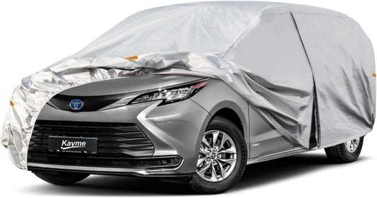 Kayme 6 Layers Minivan Car Cover Waterproof All Weather for Automobiles, Outdoor Full Cover with Zipper, Universal Fit for Pacifica, Grand Caravan, Honda Odyssey, Sienna, Station Wagon(191-206 inch)