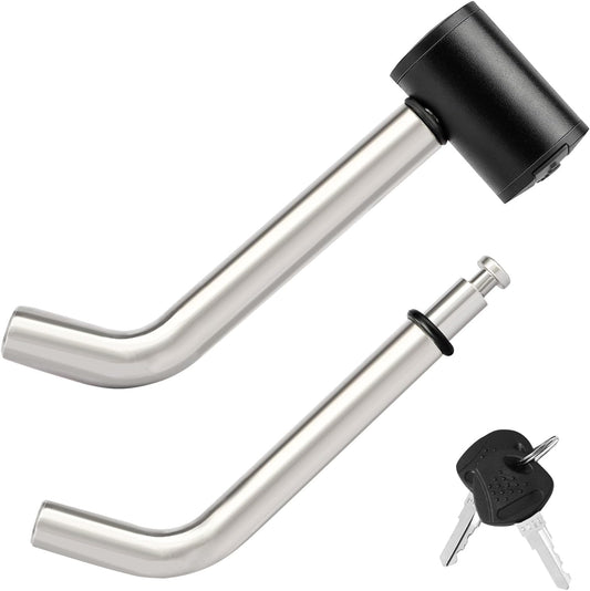 METOWARE Right-Angle Receiver Lock for Class I-IV, Stainless Steel, 1/2” and 5/8” Dual Bent Pin, Compatible with Most Hitches for Trailer Truck Car