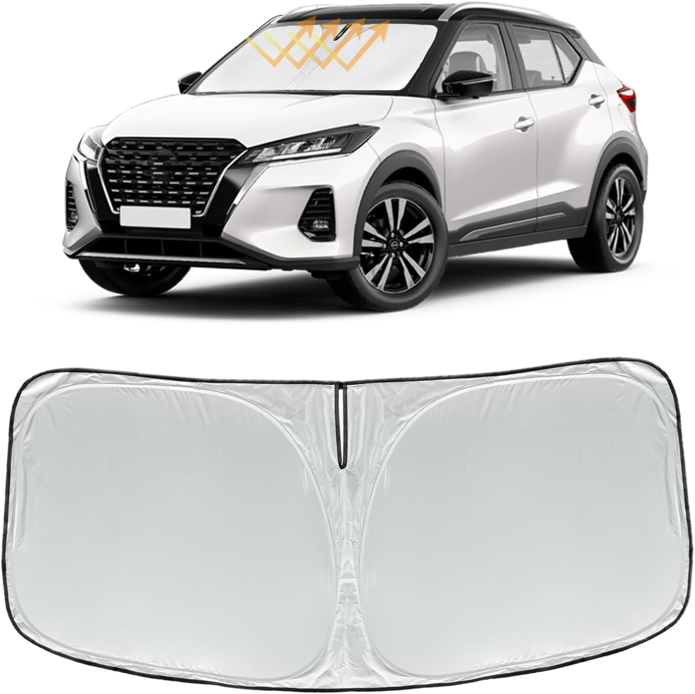 for Kicks Windshield Sun Shade Sunshade for 2018 2020 2021 2022 2023 2024 2025 Nissan Kicks S SV SR Crossover Accessories 2-Layer Car Front Window Sun Visor Shield Foldable Protector Blocks UV