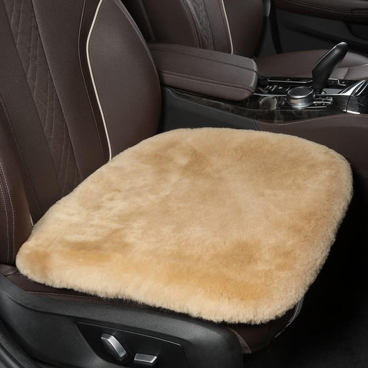 LLB Genuine Sheepskin Car Seat Cushion Seat Covers for Cars Trucks SUV Comfort Seat Protector Pad for Car Driver Seat Car Accessories for Women Office Chair Car Decor (Khaki, Front Seat Cushion-1 Pc)