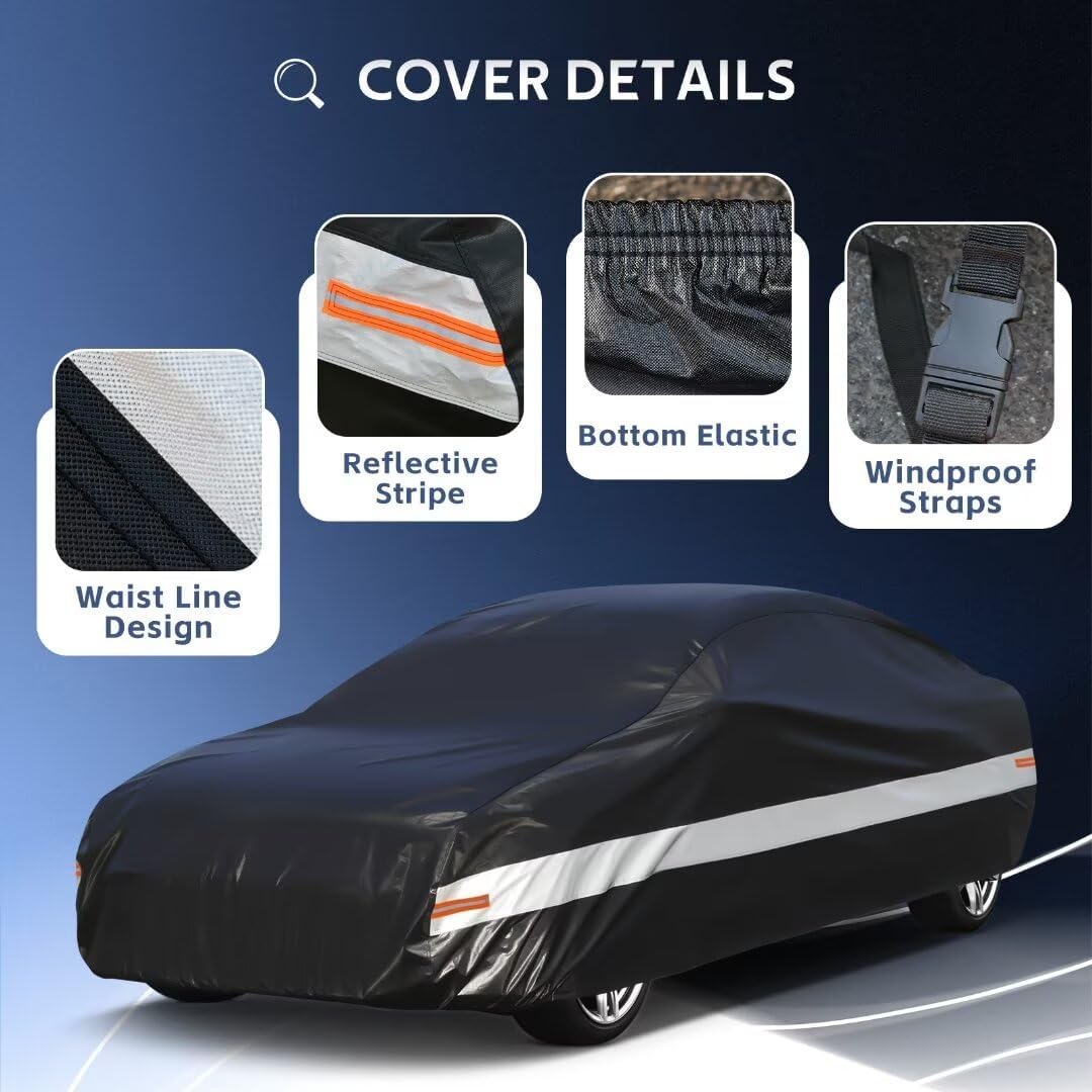 10 Layers Car Cover Custom Fit for Ford Mustang, Shelby, GT350, GT500 (1964-2024) Waterproof All Weather for Automobiles, Outdoor Full Cover Sun UV Rain Protection.Black