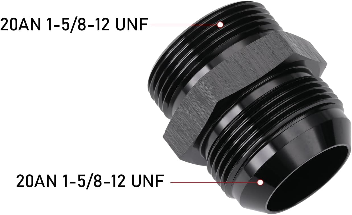 20AN Male Flare to 20AN ORB O-ring Boss Fuel Pump Rail Adapter Fitting Aluminum Black