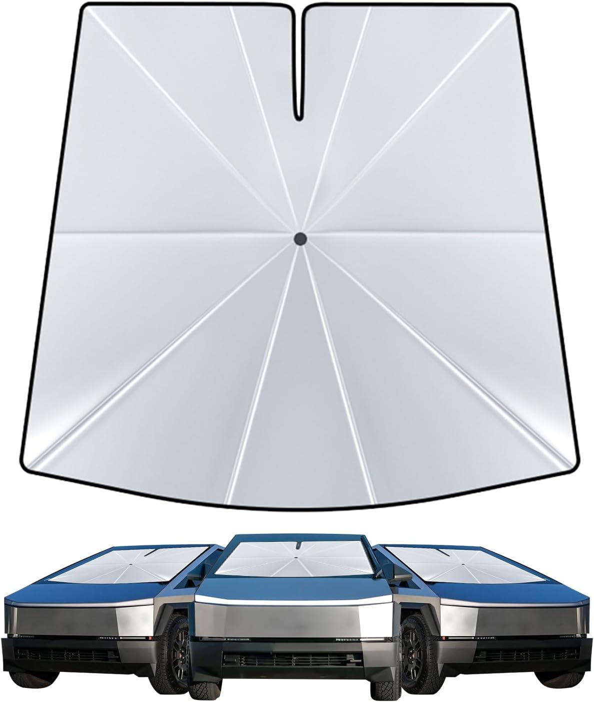 helloleiboo [2025 Upgrade] Car Windshield Sun Shade for Tesla Cybertruck-Foldable Windshield Sun Shade 64 * 58-Reflects UV Automotive Interior Sun Protection Easy to Use/Store