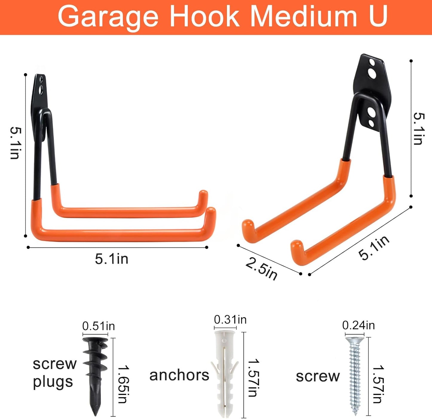 AOBEN Garage Hooks Heavy Duty, Steel Garage Storage Hooks, Utility Tool Hangers and Combinable Wall Mount for Organizing Ladder, Hold Chairs, Heavy Tools (Medium U, 4 Pack)