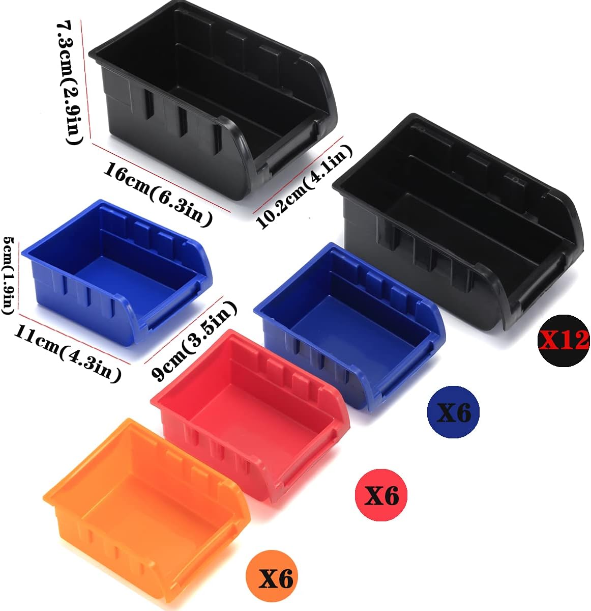 Wall Mounted Storage Bins Parts Rack 4 Colors Bin Organizer Garage Plastic Shop Tool, Garage Organizers and Storage (Style-Classic) 50.4"*32.4"
