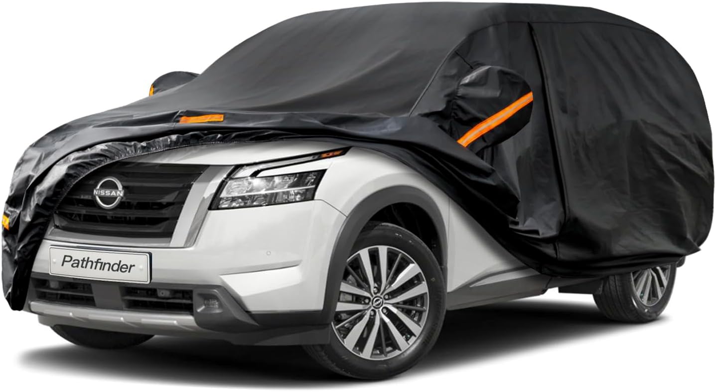 Kayme 7 Layers SUV Car Cover Custom Fit for Nissan Pathfinder (2005-2025) Waterproof All Weather for Automobiles, Outdoor Full Cover Rain Sun UV Protection.Black