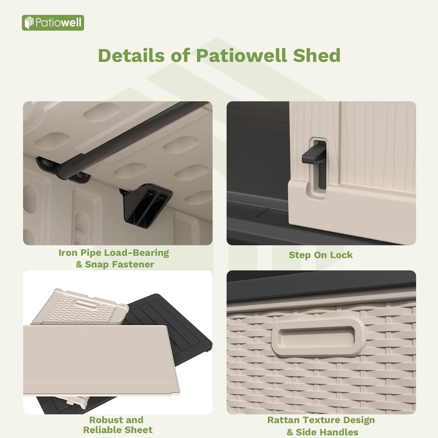 Patiowell 26 cu.ft Plastic Outdoor Storage Shed, Lockable Waterproof Resin Outdoor Storage Cabinet Tool Shed for Garden Tools, Garbage Cans, Pool Supplies, Beige(Not Include Shelves)