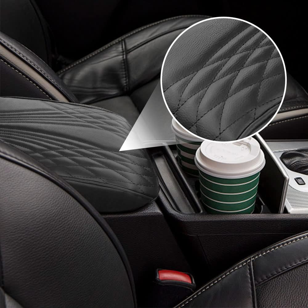 2025 Upgrade Universal Style Memory Cotton Car Armrest Box Pad,New Leather Car Armrest Box Pad Car Center Console Cover Pad,Vehicle Seat Box Cushion Protector for SUV Truck (Coffee, Angle Pattern)