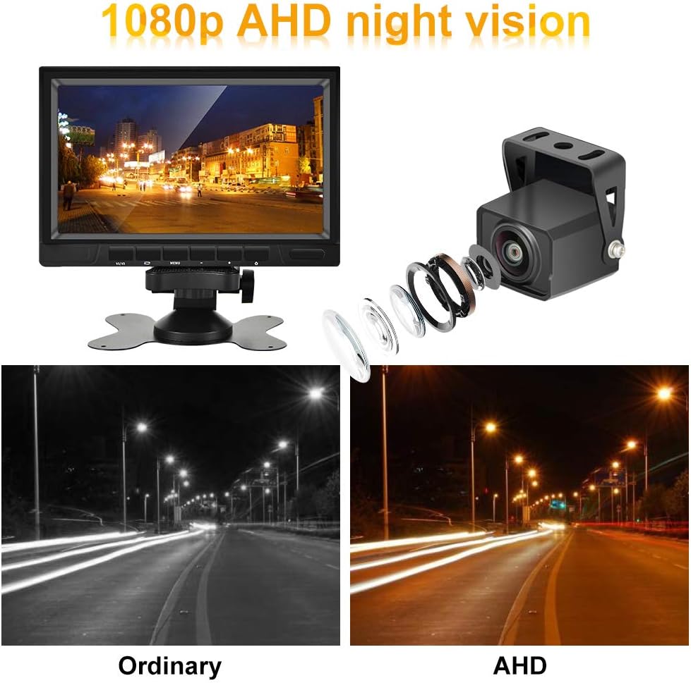 AHD Dual Backup Camera with 7'' 1080P DVR Monitor, Front and Rear View Camera Waterproof Night Vision Reversing Camera for Truck Pick Up RV Camper Bus 12V-36V