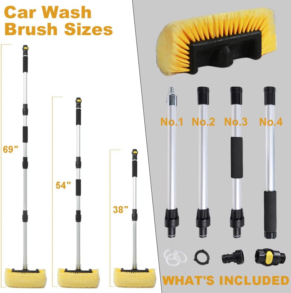 Car Wash Brush with Long Handle for Car Truck Boat Washing (Yellow, 69 inch)